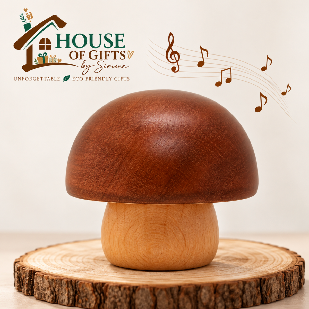 Wooden Mushroom Music Box – Rotating Wind-Up Keepsake | Choice of Melody