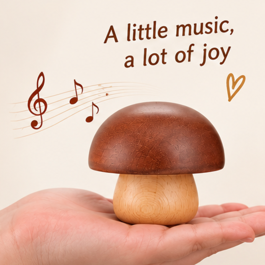 Wooden Mushroom Music Box – Rotating Wind-Up Keepsake | Choice of Melody